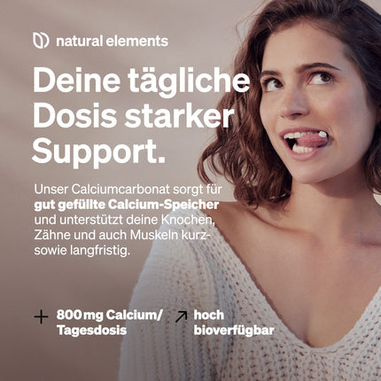 Calcium tablets – 800 mg calcium from calcium carbonate per daily dose – 180 tablets for 3 months – vegan, high-dose, without unwanted additives – produced in Germany &amp; laboratory-tested