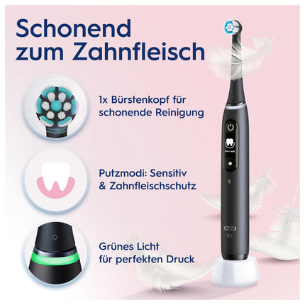 Oral-B iO Series 6 Plus Sensitive Edition Electric Toothbrush, PLUS 3 brush heads, 5 brushing modes for dental care, travel case, Designed by Braun, grey opal