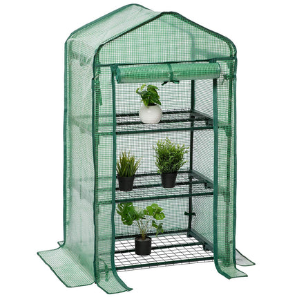 LARMNEE Small Greenhouse, Plastic Greenhouse Balcony, Tomato Greenhouse Stable, 3 Shelves Greenhouse, 69 x 49 x 126 cm, Terrace Grow House, PE Mesh Film, Space-Saving, Garden, Green EGN03GH02