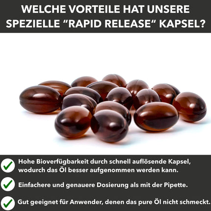 Hemp oil in softgel capsules | Highly dosed with 1000mg per capsule | From Active Swiss | Cold-pressed for 210 days / 7 months