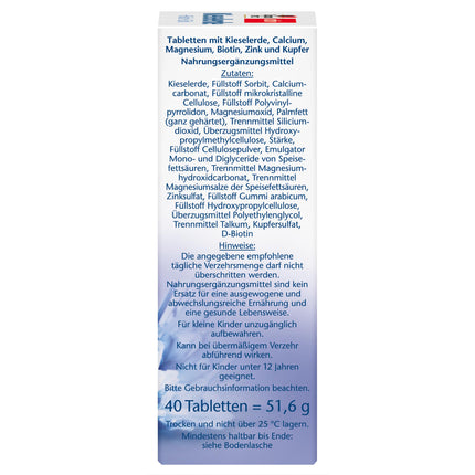 Doppelherz Silica + Biotin + Zinc - Biotin contributes to the maintenance of normal skin and hair - 40 tablets