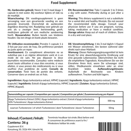 Cupplement Turkesterone 60 Capsules 500 MG 10% Extract Ajuga Turkestanica - Alternative to Tongkat Ali &amp; Fadogia Agrestis - Turksterone - For Athletes and Bodybuilders - High Dosage - For One Month