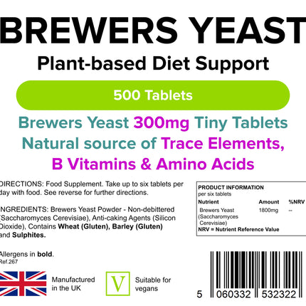 Linden's Brewer's Yeast 300 mg Tablets | 500 Pack | Natural source of vitamins and micronutrients. Non-debittered for maximum nutritional value.