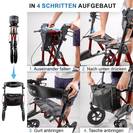 TABAS Rollator foldable &amp; lightweight with seat | Price/performance winner | Outdoor rollator with pneumatic tires, seat &amp; back strap, bag &amp; cane holder | Rollator for seniors | Walking aid from Lösch Reha