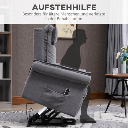 HOMCOM Electric Recliner Chair TV Chair Massage Chair Armchair with Stand-Up Aid Relaxing Chair with Reclining Function Linen-Touch Steel 86 x 95 x 106 cm Grey