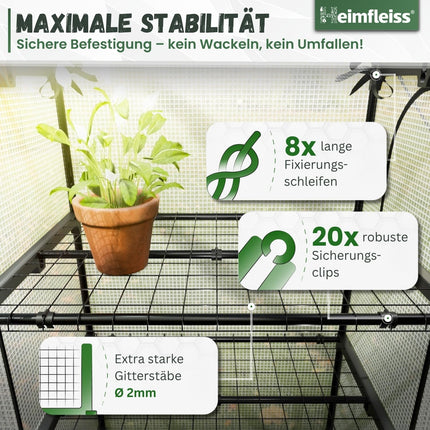 Heimfleiss® 4-level plastic greenhouse | Small balcony greenhouse | Storm- and winter-proof garden propagator | Plant tent made of plastic and metal frame | Propagation shelf for balcony greenhouse
