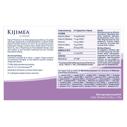 Kijimea FloraCare – modeled on the natural vaginal microbiome | 33 specially coordinated lactic acid bacteria for the vagina in high dosage + vitamins B2, B3, B7 and zinc - 28 pcs