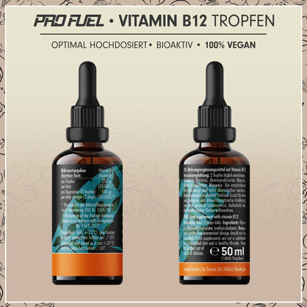 Vitamin B12 Drops - 1800 drops (50ml) - bioactive methylcobalamin B12 - optimally dosed with 500mcg B12 - no preservatives or alcohol - 100% vegan