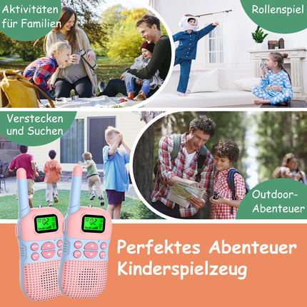 Kidsfun 2×Walkie Talkie Kids, USB Rechargeable Outdoor Toy Walkie Talkie with Flashlight, Gift for Boys and Girls Ages 3 and Up, 3-Mile Range for Shopping, Outdoors, Camping. Pink