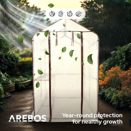 Arebos Premium film greenhouse with 2 levels - 120 x 186 x 190 cm greenhouse with shelves - space-saving, high-quality greenhouse for gardens and balconies, stable and easy to assemble