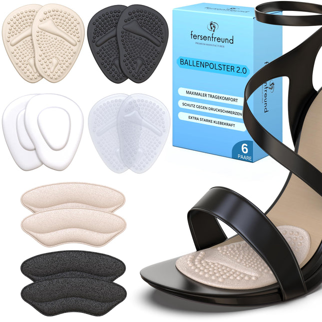 FERSENFREUND© Premium Ball of Foot Cushions for High Heels Insoles - NEW 2025 - Forefoot Cushions for Ball of Foot Protection for Sandals, High Heels, Gel Insoles, Forefoot Cushions, Anti-Slip, 12 Pieces