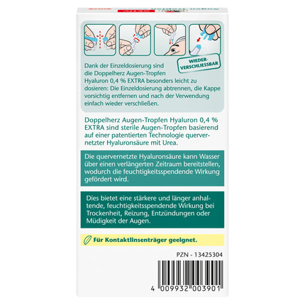 Doppelherz Eye Drops Extra Hyaluron 0.4% – Moisturizing eye drops with soothing effects for dry and irritated eyes – 10 x 0.5 ml
