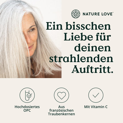 NATURE LOVE® OPC Grape Seed Extract - 180 Capsules - Highly dosed with 800mg extract per daily dose - from French grapes - with natural vitamin C - laboratory-tested, vegan, produced in Germany