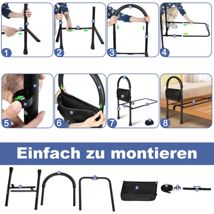 UISEBRT Bed Riser Aid Bed Rail for Older Adults Height Adjustable with Storage Pocket Fall Protection Seniors Bed Entry Aid Grab Bar for Bed up to 150kg Load Capacity