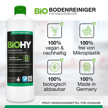 BiOHY floor cleaner for all robot mops with spring scent (1l bottle) + dispenser | Low-foam &amp; streak-free | Cleaning agent concentrate for all floors