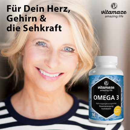Omega 3 capsules, high-dose, 400 mg EPA &amp; 300 mg DHA in triglyceride form for 3 months, 1 capsule per day, 1000 mg fish oil from sustainable fishing, highest bioavailability, Made in Germany