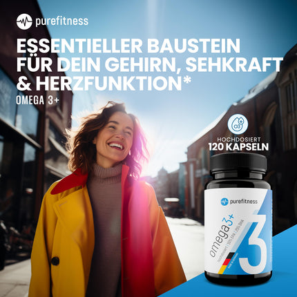 Purefitness Omega 3 Capsules HIGH DOSE [2000 MG DAILY DOSE] - Fish Oil Omega 3 with EPA &amp; DHA - 120 Capsules - Made in Germany