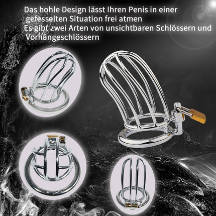 Metal Penis Cage Sex Toy for Men, Chastity Cage with 3 Ring Sizes and Two Different Locks, SM Bondage Tool for Penis Training (invisible lock, 50mm)