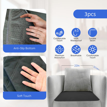 HUNAIGEE Washable Incontinence Chair Cover Waterproof Incontinence Seat Cover for incontinence with Anti-Slip 54x56cm Pack of 3