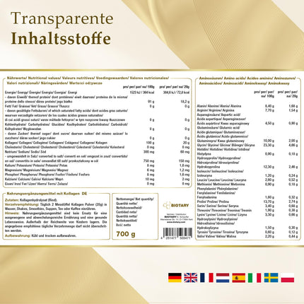 Collagen Powder 700g | 100% Pure Collagen Hydrolysate | Peptides 1 – 2 – 3 | Excellent Solubility | 100% Pure &amp; Original | No Additives | Tasteless