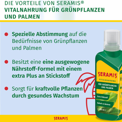 Seramis Vital Food for Green Plants and Palms, 500 ml – Plant fertilizer for optimal growth, liquid fertilizer with practical dosing aid, green