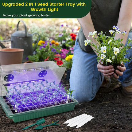 MQFORU 2 Packs Indoor Greenhouse Propagator with Plant Lamp, 80 Cells Mini Greenhouse Propagation Set with Timing Controller Adjustable Brightness, for Plant Growth and Seed Germination