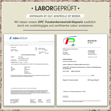 OPC grape seed extract - 240 capsules with 75% pure OPC per capsule - laboratory tested (HPLC method) with certificate: Genuine 75% OPC content - 500 mg - 100% vegan
