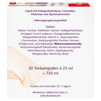 Doppelherz Collagen + Biotin + Ceramides - Biotin, Vitamin B2, Niacin, and Zinc support the maintenance of normal skin - 30 drinking ampoules with mango-passion fruit flavor