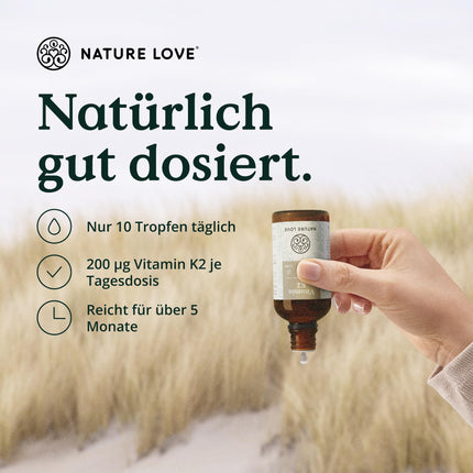 NATURE LOVE® Vitamin K2 MK7-200µg - 1700 Drops (50ml) - Highest all-trans content 99.7+% - High-quality: K2VITAL® by Kappa - dissolved in MCT coconut oil - High-dose, vegan &amp; produced in Germany