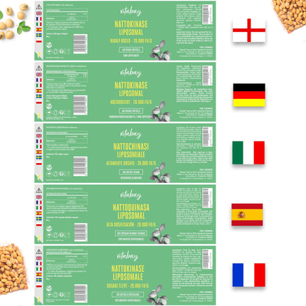 Vitabay Nattokinase Capsules High Dose 20,000 FU - Liposomal &amp; Vegan - 180 Nattokinase Capsules - Enzyme Natto Fermented Soybeans - Nattokinase High Dose Tablets Natokinase L