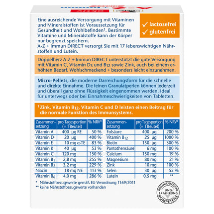 Doppelherz A–Z + Immun DIRECT – With zinc, vitamin B12, vitamin C and D to contribute to the normal function of the immune system – Liquid, 20 sachets
