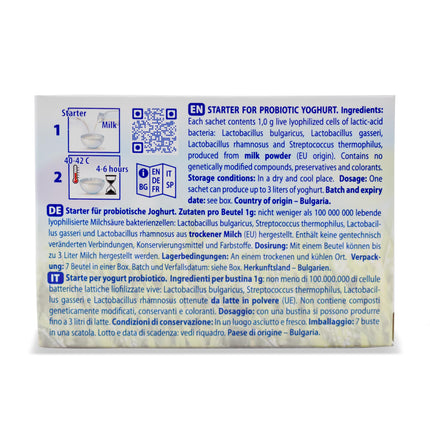 Bolgari probiotic yogurt ferment. Yogurt powder for homemade yogurt. Yogurt cultures Lactobacillus bulgaricus &amp; Lactobacillus rhamnosus. 7 sachets of natural yogurt. Starter culture for yogurt makers (1)