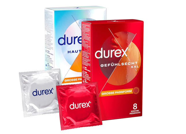 Durex XXL Condoms Mixed Pack - Realistic condoms with a great fit and close to the skin. Condoms with a large, anatomical, easy-on shape - moistened with silicone lubricant - 16 pieces (2 x 8 pieces)