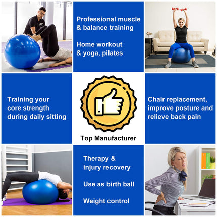 flintronic Exercise Ball, 65 cm Ultra-Thick Anti-Explosion Yoga Ball with Inflatable Foot Pump, Robust Maximum Load Fitness Ball for Sports Fitness, Yoga, Pilates