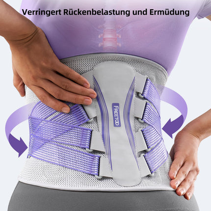 FREETOO Back Support Belt 3D Knit Ultra Breathable Back Brace for Men and Women 5 Support Modules to Relieve Back Pain Purple Stylish Posture Corrector for Urban Beauties L