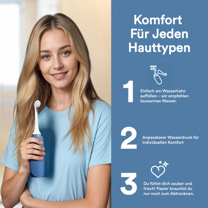 HappyPo Butt Shower with Storage Bag, Optimized Design, Gentle on Sensitive Skin, for Women, Men, and Children, for Buttocks and Intimate Area, Gentle and Clean - Plastic - Blue