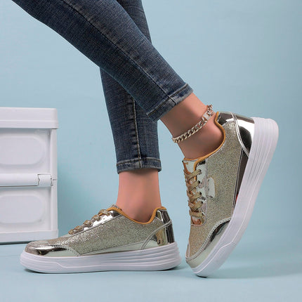 Hippie Shoes Women's Lace-Up Shoes Festive Patent Shoes Sequin Shoes Glitter Shoes Spring Non-Slip Glitter Sequins Flat Elegant Sneakers Trekking Shoes