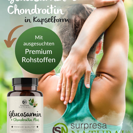 Surpresa Natural Glucosamine Chondroitin Capsules High Dose I 1 x 195 Capsules I 1500 mg Glucosamine &amp; 1200 mg Chondroitin per daily dose I Dietary supplement without additives &amp; laboratory tested
