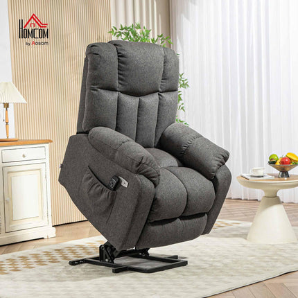 HOMCOM TV Chair with Stand-Up Aid, Electric Adjustable, Recliner Chair with Reclining Function, TV Chair with Remote Control, 2 Side Pockets and Footrest, USB Port, Dark Grey