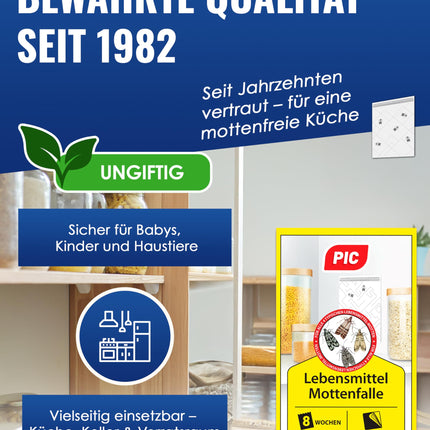 PIC Food Moth Trap - 12 Food Moth Traps - Moth Trap with Pheromone for Ideal Effect - Moth Trap Food - Effective Sticky Traps for Detecting Food Moth Infestations