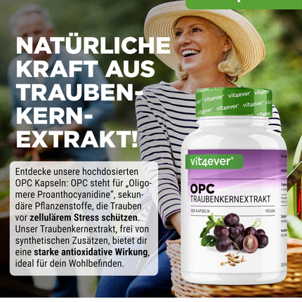OPC Grape Seed Extract - 300 Capsules - 1000mg extract with 700mg OPC - Highest OPC content according to HPLC - Laboratory-tested OPC from European grapes - Vegan - High dosage