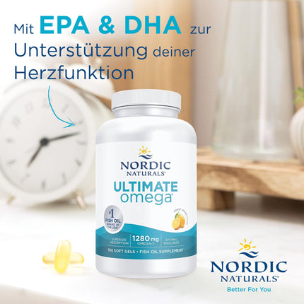 Nordic Naturals, Ultimate Omega, 180 Gluten-Free Softgels, 1280 mg Omega-3 per serving, Soy-Free, GMO-Free, Lemon Flavor