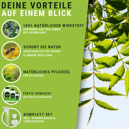 WENDOWERK® Neem Oil [1000ml] - Includes spray bottle and measuring cup - Neem oil with emulsifier for direct application - Neem oil for natural plant care for indoor and outdoor use