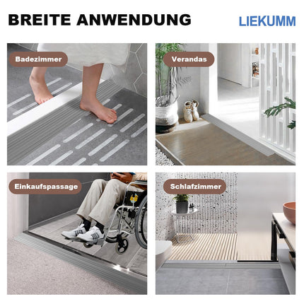 LIEKUMM 1 cm high PVC door threshold ramp, 800 kg load capacity, door threshold ramp for robot vacuum cleaners, wheelchair ramp for indoor and outdoor use, threshold ramp for electric wheelchairs, strollers, garages, gray