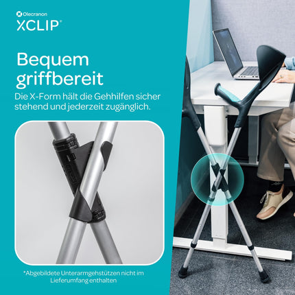 XCLIP Forearm Crutch Holder On the Go - Lightweight, portable 20-22.6 mm walking stick holder - Walking aid holder - Quick and easy to install crutch accessory
