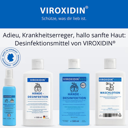 Viroxidin Hand Disinfectant - 500ml Eurodispenser Bottle - Virucidal - Kills 99% of bacteria - 83% Alcohol (Ethanol) - Rub-in Hand Disinfectant Against Bacteria, Viruses &amp; Fungi - 500ml (430g)