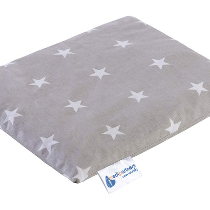 Medi Partners Cherry Stone Pillow Grain Pillow Large Heat Pillow 500g Rectangle 20x25cm Eco Natural 100% Cotton Heat + Cold Therapy Massage Therapy (White Stars with Grey)