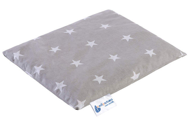 Medi Partners Cherry Stone Pillow Grain Pillow Large Heat Pillow 500g Rectangle 20x25cm Eco Natural 100% Cotton Heat + Cold Therapy Massage Therapy (White Stars with Grey)