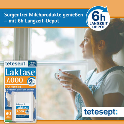tetesept Lactase 7,000 – Lactase tablets for lactose intolerance – Dietary supplement with immediate effect &amp; 5h long-term depot – 1 can of 90 tablets