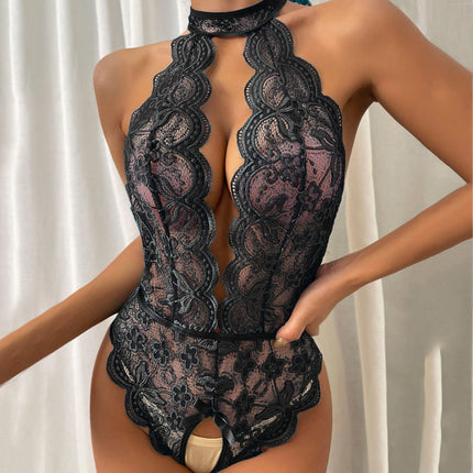 Erotic Lingerie Set Women Sexy Deep V-Neck Halter Lace Ladies Lingerie Negligee Babydoll Irregular Hem Nightwear Lace Nightdress Lingerie Night Dress G-String Sleepwear